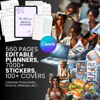 560 Pages Editable Planners, 7000+ Stickers, 100+ Covers (Lifestyle, Productivity, Finance, Wellness, etc.)